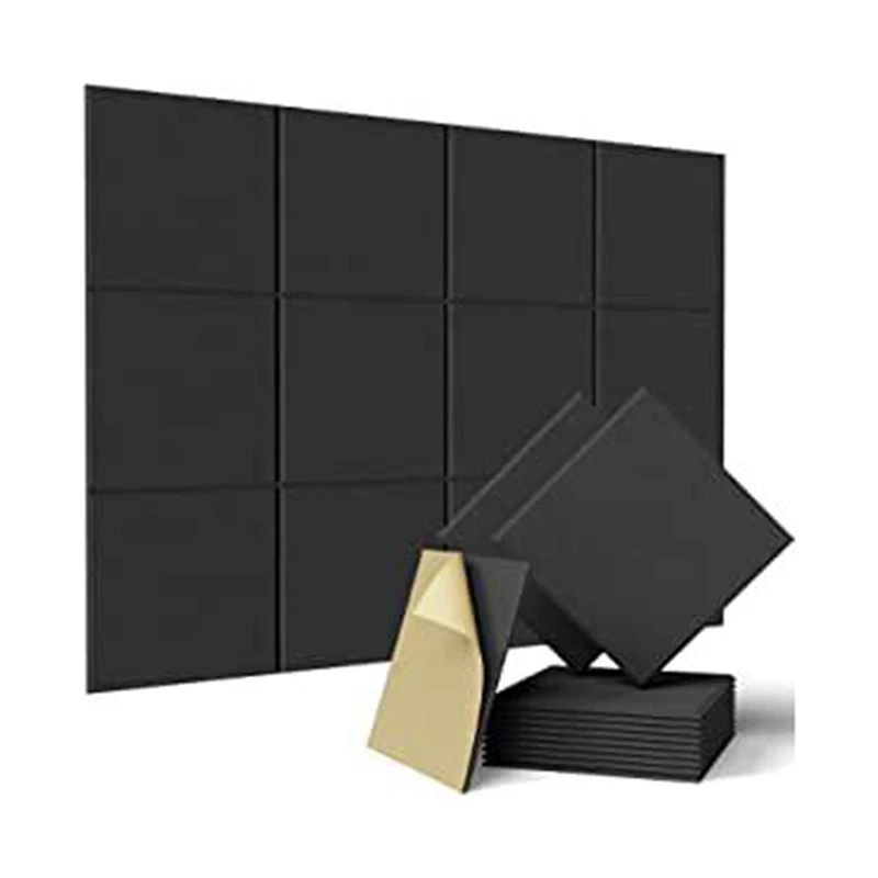 12 Упаковок квадратных акустических панелей 12X12x0,4 дюйма, акустические панели высокой плотности, звукоизолированные, со скошенными краями, черный . ' - ' . 0