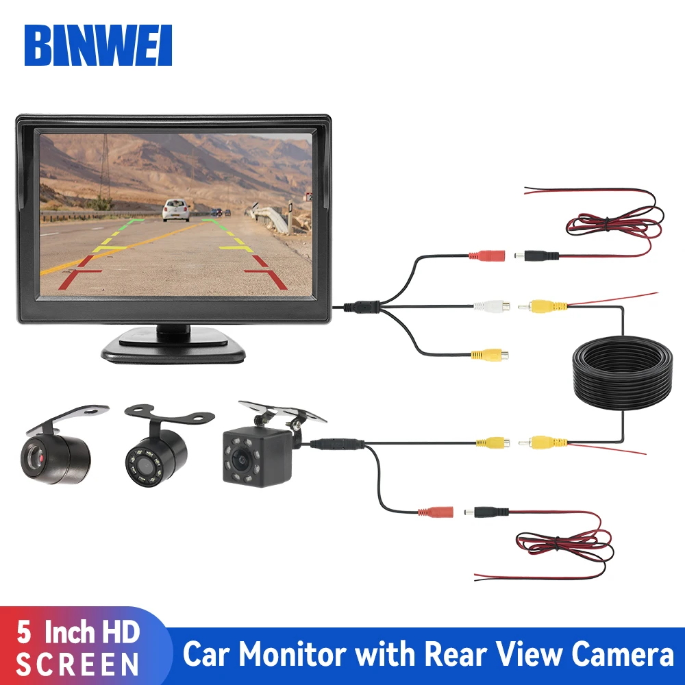 BINWEI 5-дюймовый Монитор камеры заднего вида автомобиля для видео парковки автомобиля, светодиодная камера ночного видения HD заднего вида с экранным дисплеем . ' - ' . 0