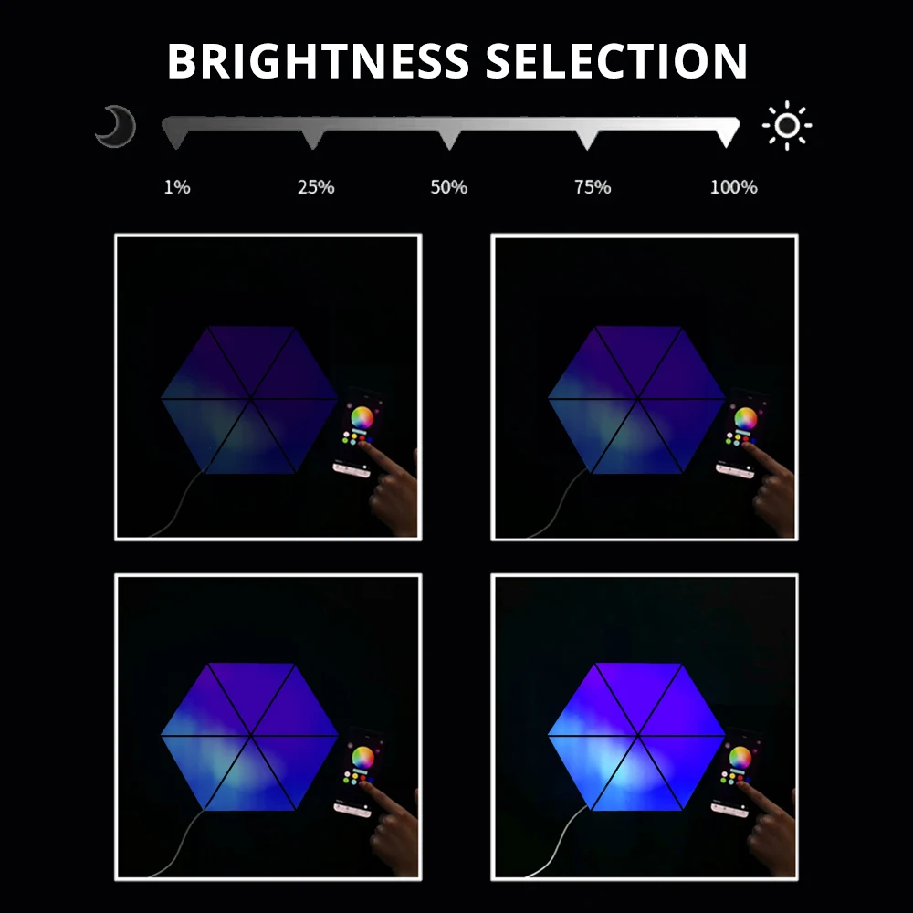 Bluetooth Светодиодный треугольный настенный светильник RGB Touch Atmosphere Night Light Приложение Дистанционное управление Игровая комната ТЕЛЕВИЗОР Декоративное освещение спальни . ' - ' . 4