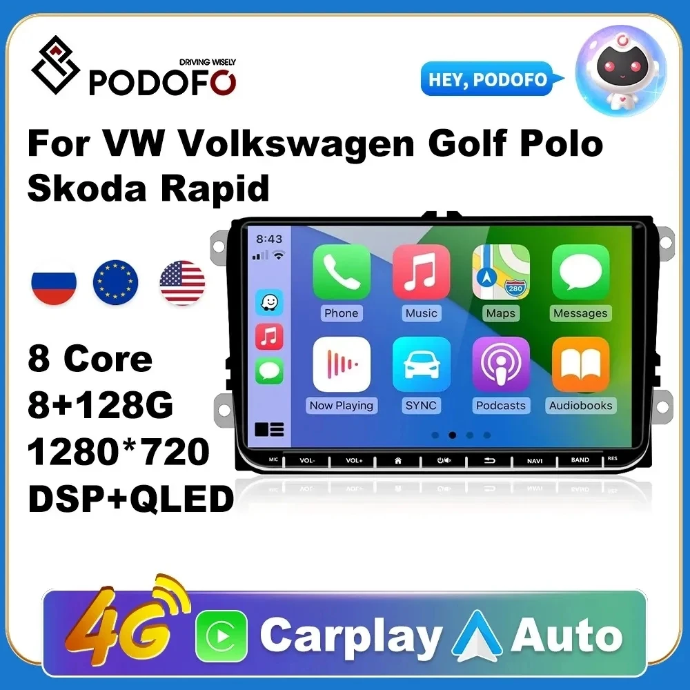Podofo Радио Android 2 Din Мультимедийный Автомобильный Плеер Для VW/Фольксваген Шкода Октавия гольф 5 6 touran passat B6 поло Jetta Coche . ' - ' . 0