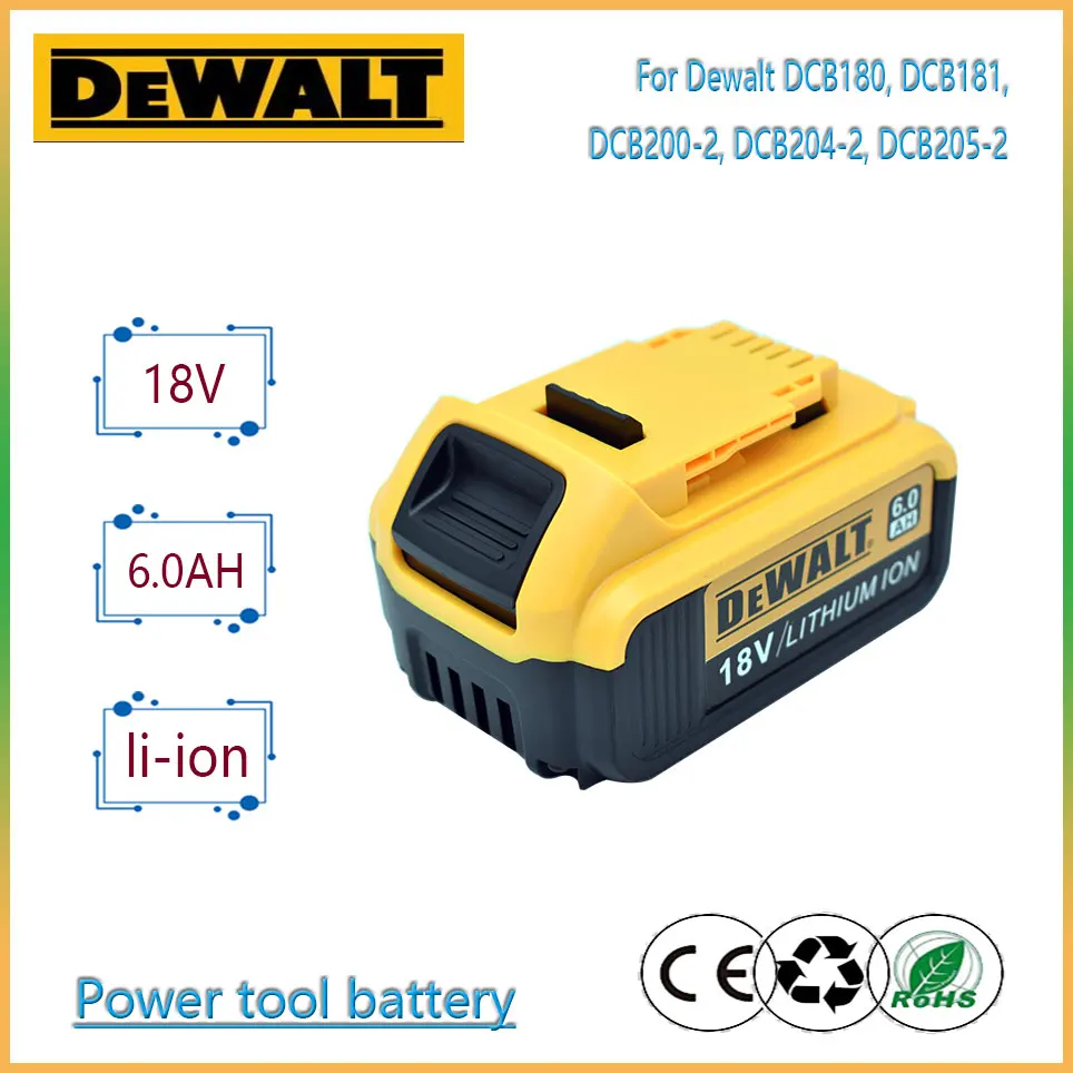 Аккумуляторная батарея 18V 6000mAh, для Dewalt DCB184 DCB184B-XJ DCB180 DCB181 DCB182 DCB183 DCB185 Аккумулятор для электроинструмента 18V . ' - ' . 0
