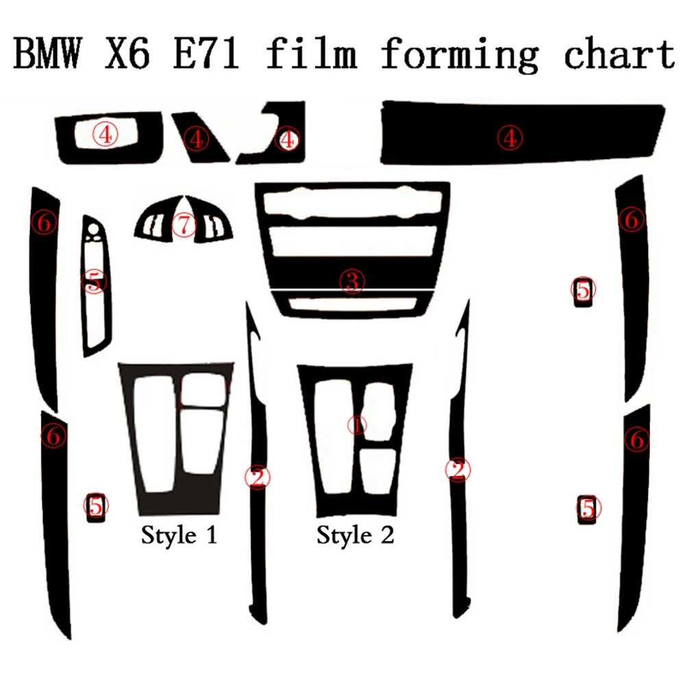 Для BMW X5 E70/X6 E71 Внутренняя Центральная панель Управления Дверная ручка 3D/5D Наклейки из углеродного волокна, наклейки Для стайлинга автомобилей . ' - ' . 1