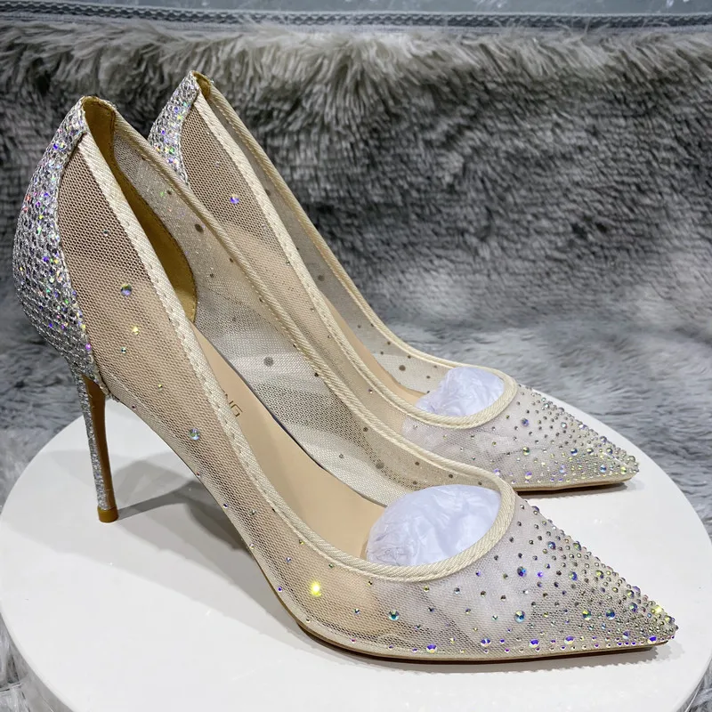 Летние Новые свадебные туфли с пайетками и стразами, пикантные туфли для подружек невесты на высоком каблуке на шпильке с мелким носком . ' - ' . 3
