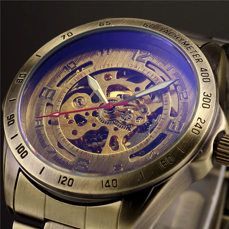 Мужские Часы в стиле ретро Бронза, Автомеханические Relogio Masculino, Мужские Наручные часы в стиле Стимпанк со Скелетом, Автоматические Наручные Часы . ' - ' . 0