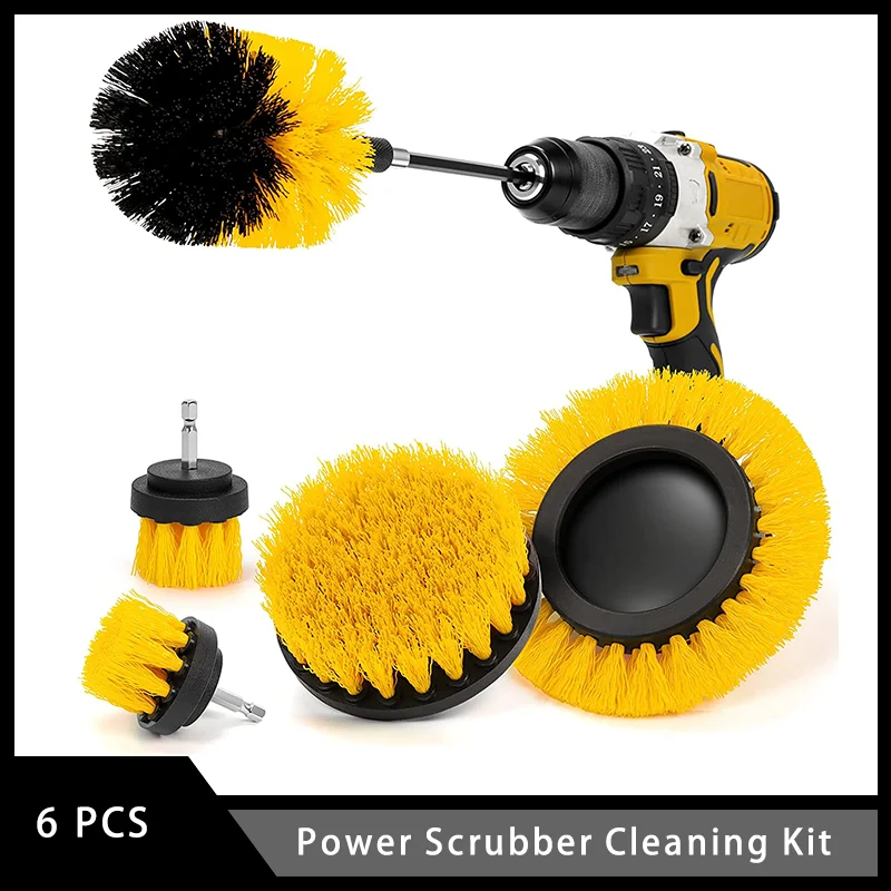 Набор для чистки Yellow Power Scrubber 6 шт. с удлинителем для чистки деталей автомобилей, кухонь, гостиных Внутри и снаружи помещений . ' - ' . 0