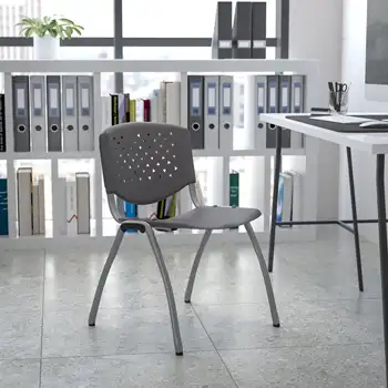 Флэш-мебель серии HERCULES Весом 880 фунтов Вместительный серый пластиковый стул с каркасом из титана серого цвета с порошковым покрытием