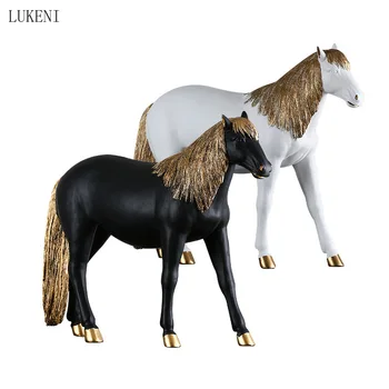 Новый китайский стиль, черная золотая лошадь, украшение в виде животного из смолы, креативная лошадь, простое украшение для дома