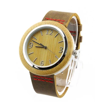 Дропшиппинг Японский механизм Oem Женские часы с гравировкой из бамбука и металла с кожаным ремешком и цифрами