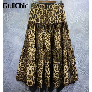6.3 GuliChic Модный Винтажный леопардовый Принт сращенный дизайн, Высокая талия, Тонкая Свободная Хлопковая Длинная Юбка Для женщин