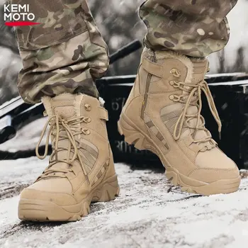 Мужские военные ботинки Тактические армейские мужские ботинки Теплые плюшевые Водонепроницаемые Походные Лыжные ботинки На открытом воздухе Мотоциклетные ботинки для мужчин