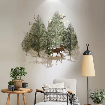 Украшение стен гостиной в пасторальном стиле, Украшение лесных ветряных растений, креативное трехмерное украшение стен из кованого железа