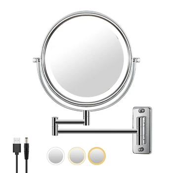 Настенное зеркало для туалетного столика с 1/10-кратной лупой, 8-дюймовое поворотное зеркало для туалетного столика и ванной комнаты с 3 цветными темами