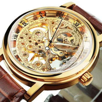 ПОБЕДИТЕЛЬ Золотые Часы Мужская Мода Скелет Мужские Часы 2020 Лучший Бренд Класса Люкс Деловые Часы С Кожаным Ремешком Наручные Часы часы мужские