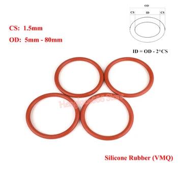 10шт CS 1,5 мм Красная пищевая силиконовая уплотнительная прокладка OD 5 мм-80 мм VMQ Силиконовые уплотнительные кольца Водонепроницаемая изоляционная уплотнительная шайба