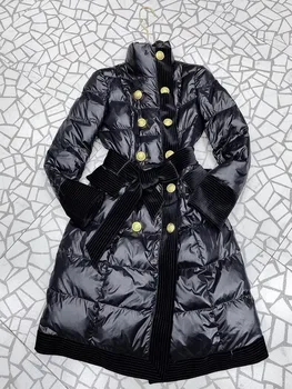 HIGH STREET Новейшая Зимняя Дизайнерская верхняя одежда 2023, Женское двухрядное Бархатное длинное пуховое пальто с поясом, пальто