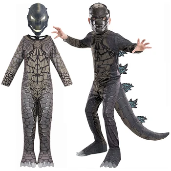 Детские костюмы для косплея Goldzilla с маской, комбинезон динозавра для детей, подарок на день рождения, Платье для ролевых игр на Хэллоуин