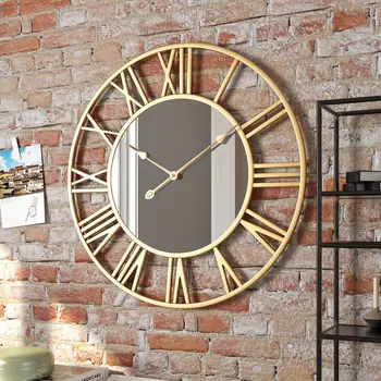 Круглые зеркальные часы из кованого железа, европейский стиль, настенные часы из кованого железа, гостиная, крыльцо, настенные часы с отключением звука