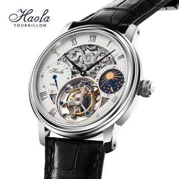 Наручные часы HAOFA Skeleton GMT С Турбийоном Для Мужчин Элитный Бренд Moon Механические Сапфировые Часы Мужские 2023 orologio uomo
