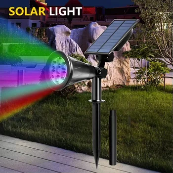 1 / 2шт Лампа на солнечной батарее 7LED Регулируемый Солнечный прожектор В грунте IP65 Водонепроницаемый Ландшафтный настенный светильник Наружного освещения