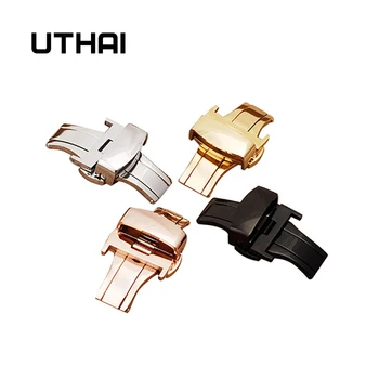 UTHAI T01 Автоматическая застежка-бабочка с двойным Щелчком, Кнопка Для часов, Серебряный ремешок для часов, 12-24 мм