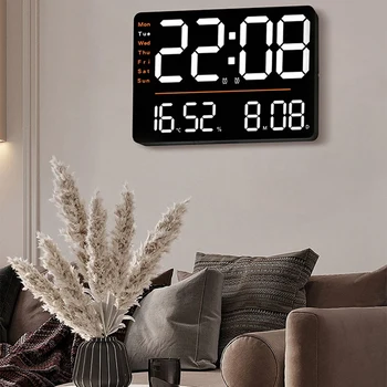 Светодиодные цифровые настенные часы с дистанционной регулировкой яркости Для спальни Офисного декора Черный