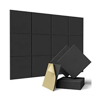 12 Упаковок квадратных акустических панелей 12X12x0,4 дюйма, акустические панели высокой плотности, звукоизолированные, со скошенными краями, черный