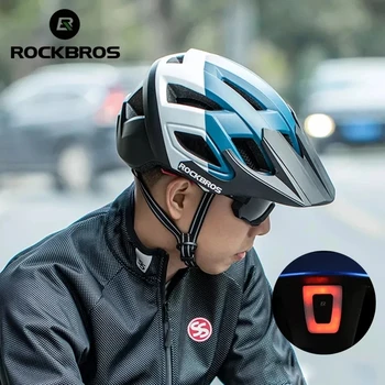 Велосипедный шлем ROCKBROS со светодиодной подсветкой; Перезаряжаемый велосипедный шлем; Шлем для горного шоссейного велосипеда; Спортивная безопасная шляпа для мужчин; велосипедное снаряжение