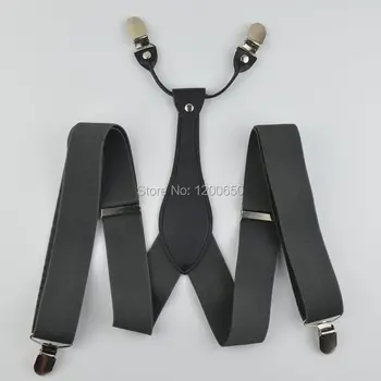 2015 мужские кожаные подтяжки с 4 зажимами, регулируемые однотонные серые эластичные подтяжки для брюк, подарки отцу/дедушке 3,5 см