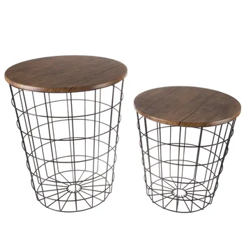 Прикроватные столики с местом для хранения - Набор из 2 круглых металлических корзин от Lavish Home (каштан)