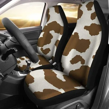 Светло-коричневые и Белые Чехлы для автомобильных сидений с принтом из коровьей шкуры в Деревенском стиле 144730, Упаковка из 2 Универсальных защитных чехлов для передних сидений