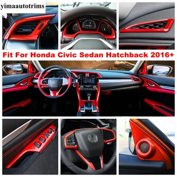 Интерьер автомобиля, рулевое колесо, приборная панель, стеклоподъемник, крышка переключения передач, отделка ABS, красный, Аксессуары для Honda Civic 2016-2020