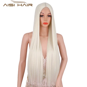 AISI HAIR Синтетический Длинный Прямой парик из натуральных черных волос Средней части, Парики для женщин, Ежедневное использование, Термостойкое волокно, Искусственные волосы