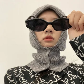 fashion y2k Solid knitted beanie, pullover, neck guard, шапка женская 모자шапка женская 모자шапка женhooded neck bib hombres bonnet