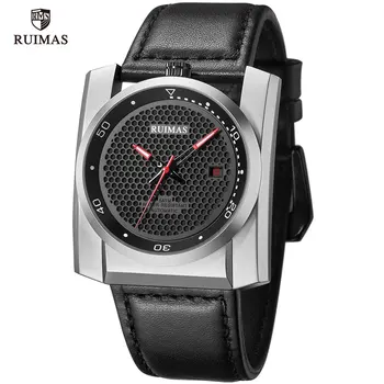 RUIMAS Мужские механические часы с Кожаным ремешком и квадратным циферблатом, Автоматические Мужские наручные часы Класса Люкс, лидирующий бренд, Relogios Masculino 6775