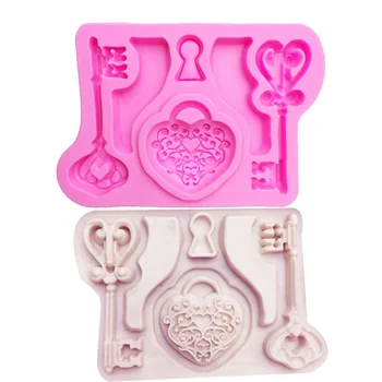 M0712 Замок силиконовый ключ в форме Любви, силиконовая форма для помадки, инструменты для украшения торта, приготовление сахара
