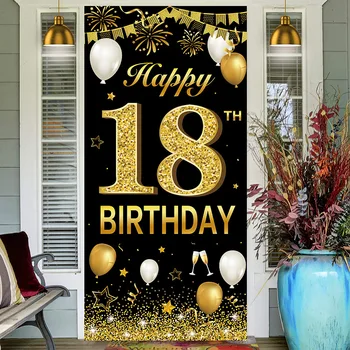 Черный Золотой Баннер с воздушным шаром На День Рождения, Поздравление С 18-м, 21-м, 30-м, 40-м, 50-м, 60-м Днем Рождения, Фон С Воздушным шаром, Декор для Вечеринки По Случаю Дня Рождения