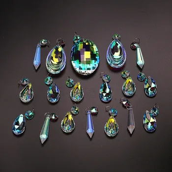 H & D 18 шт., разноцветные детали-призмы для ламп с восьмиугольными бусинами, люстра, Стеклянные кристаллы, Подвесные подвески-капли