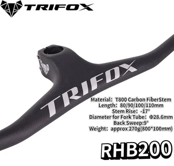 Угол подъема велосипеда TRIFOX MTB-17 °, Однообразный интегрированный руль 80/90/100/110 Карбоновая ручка 3K Черная матовая 600-800