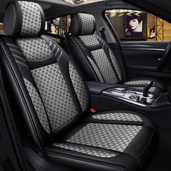 5-Местные Кожаные + Льняные Чехлы для автомобильных сидений Внедорожника, Полный Комплект Защитных Подушек, Аксессуары для Audi A3 A4 A6 A7 Q3 Q5 2020 2021 2019