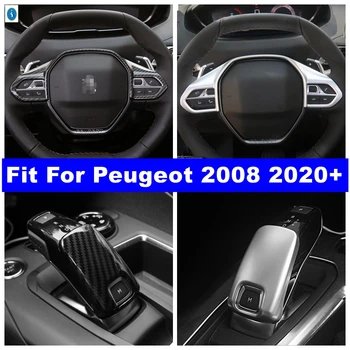 Кнопка рулевого колеса, ручка переключения передач, накладка на крышку, подходит для Peugeot 2008 2020 - 2022, Аксессуары для интерьера из матового/углеродного волокна
