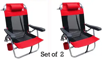 Многопозиционный Плоский складной сетчатый ультралегкий пляжный стул (2 комплекта) - Красный