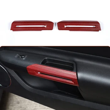 Внутренняя отделка дверных ручек, наклейки, аксессуары для украшения Ford Mustang 2015-2021, ABS, карбоновое волокно, красный