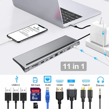 USB 3.1 Type-C Концентратор к HDMI Адаптеру 4K Thunderbolt 3 USB C Концентратор 3.0 VGA TF SD Ридер RJ45 Стерео PD Для MacBook Pro Air 13 2020