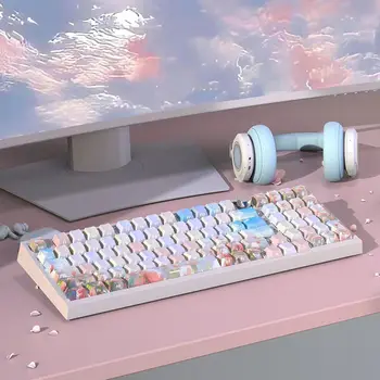 Брелок с профилем Pink Rose Cherry 142 клавиши PBT для механической клавиатуры с боковой гравировкой OEM Keycaps для игровой клавиатуры MX Switch