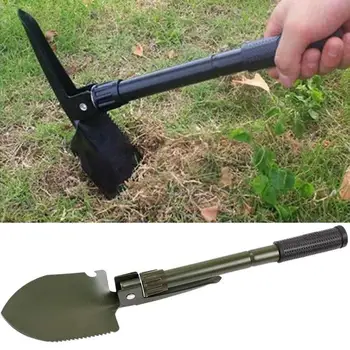 Уличная складная лопата с компасом, Многофункциональная походная лопата с сумкой на молнии, противоскользящая ручка, садовый инструмент