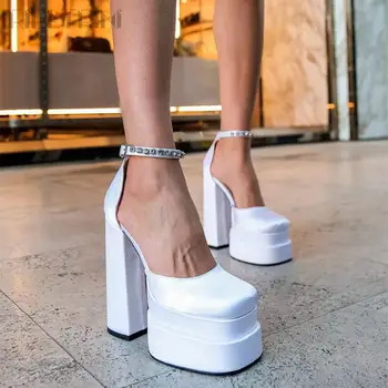 Пикантные женские туфли-лодочки на высоком каблуке, Элегантные брендовые туфли-лодочки Mary Janes на платформе, Роскошные вечерние свадебные туфли с украшением в виде Кристаллов, Модная Женская обувь