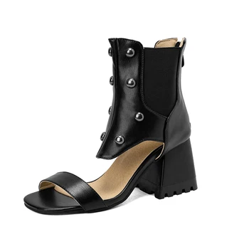 Новая обувь, женские босоножки, удобная повседневная обувь на высоком квадратном каблуке, модная женская обувь из искусственной кожи для элегантных вечеринок, Размер Puls 46