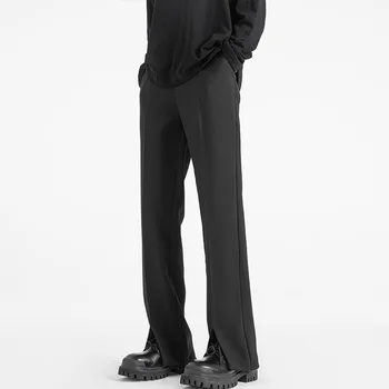 Серый Черный костюм, брюки, Мужская мода, Мужские Модельные брюки, Корейские Свободные Прямые брюки, Мужские Офисные официальные брюки, плюс Размер 5XL