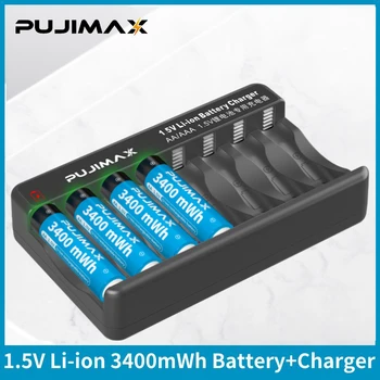 PUJIMAX 8-Слотное Литий-ионное зарядное устройство 1,5 В с аккумулятором AA 1,5 В 3400 МВтч с USB-кабелем Для игрушек-фонариков