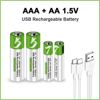 AA + AAA USB аккумуляторная батарея 1,5 V AA 2600mWh/AAA 750mWh литий-ионные аккумуляторы для игрушек, часов, MP3-плеера, термометра + кабель TYPE-C